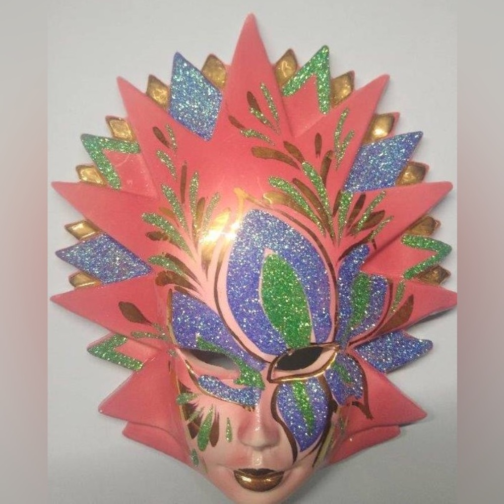 Marid Gras Jester Facemask 5”x 7” hand painted ceramic wall plaque.